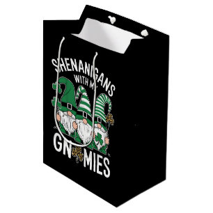 Sac Cadeau Moyen Jour de la Saint-Patrick Shamrock Chanceux Gnomes