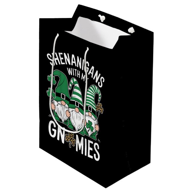 Sac Cadeau Moyen Jour de la Saint-Patrick Shamrock Chanceux Gnomes  (Devant Angle)