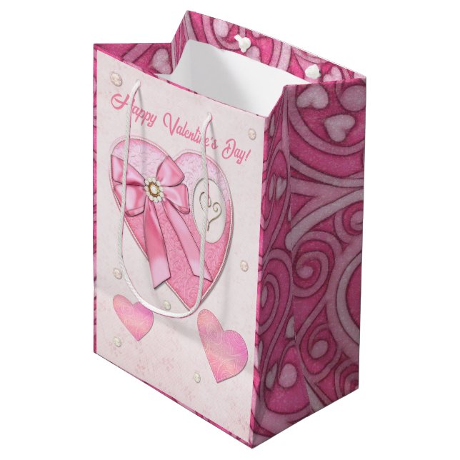 Sac Cadeau Moyen Jour des Valentines du coeur au coeur (Devant Angle)