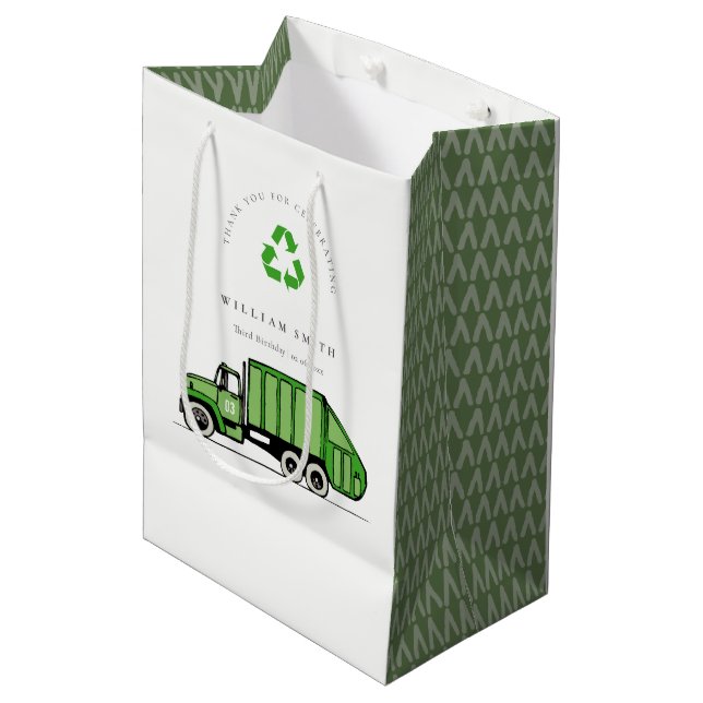 Sac Cadeau Moyen Jour vert mignon Garbage Truck Enfants N'importe q (Devant Angle)
