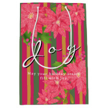 Joy Christmas Poinsettia Stripe Business Logo Gift
