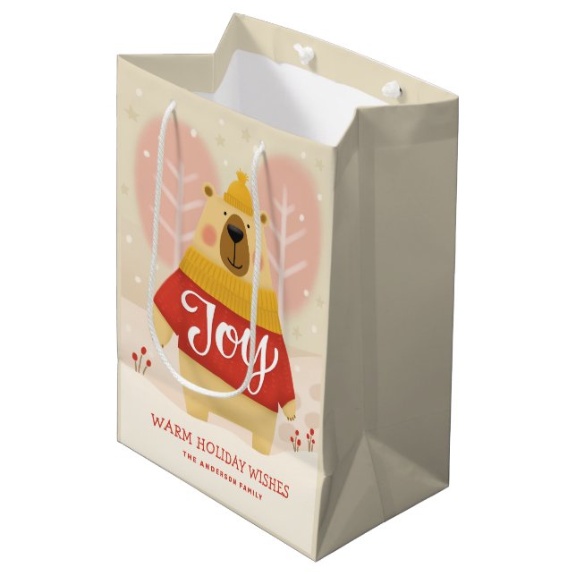 Sac Cadeau Moyen Joy | Cute Forest Bear Christmas Winter Party (Devant Angle)