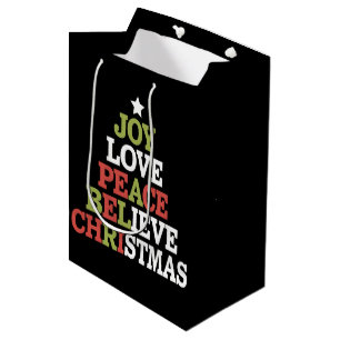 Sac Cadeau Moyen Joy Love Peace Believe Christmas Tree Family