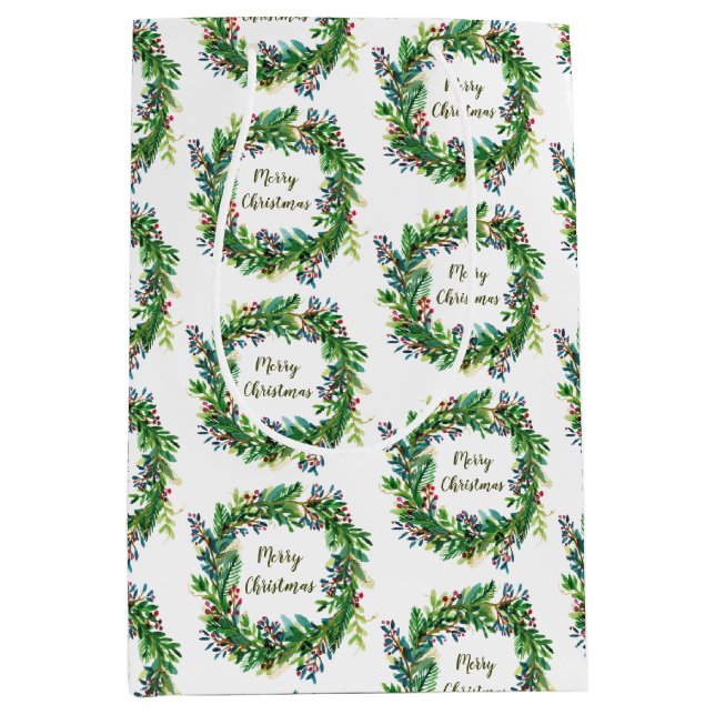 Sac Cadeau Moyen Joyeuse couronne de Noël (Devant)