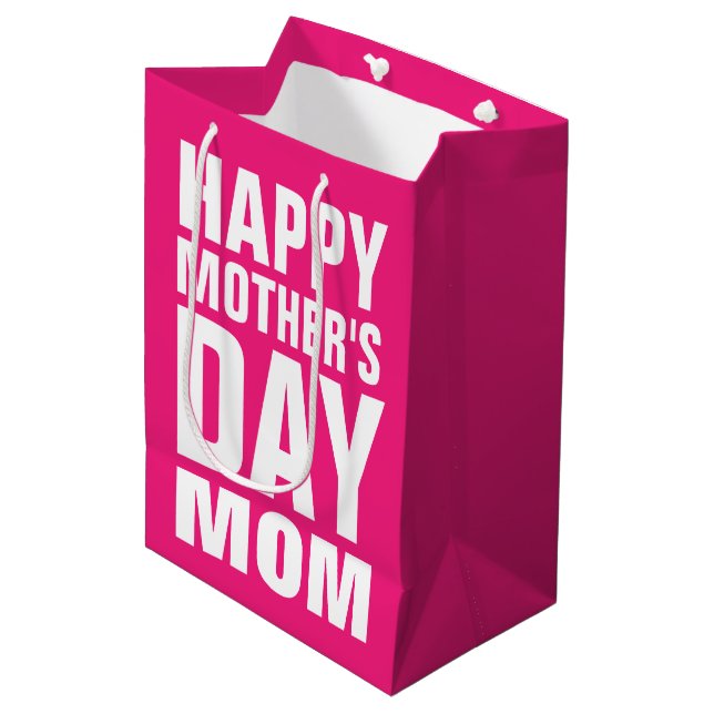 Sac Cadeau Moyen Joyeuse fête des mères Maman coutume rose (Devant Angle)