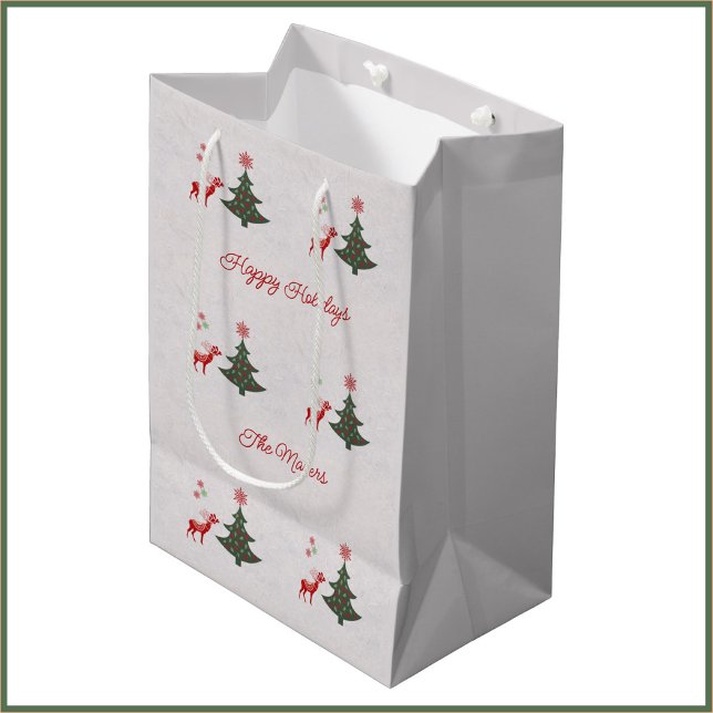 Sac Cadeau Moyen Joyeuses fêtes Arbre de Noël et Cerfs (Créateur téléchargé)