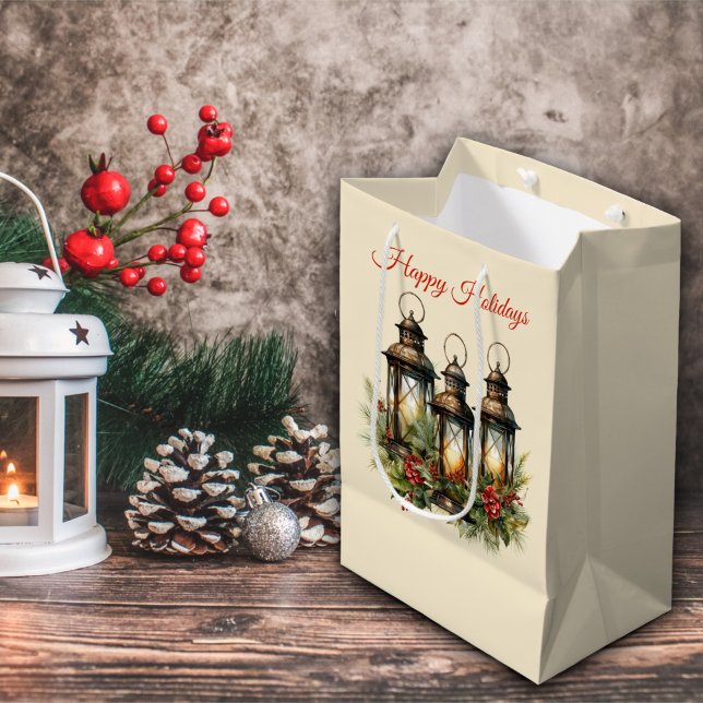 Sac Cadeau Moyen Joyeuses fêtes Lanternes d'hiver (Créateur téléchargé)