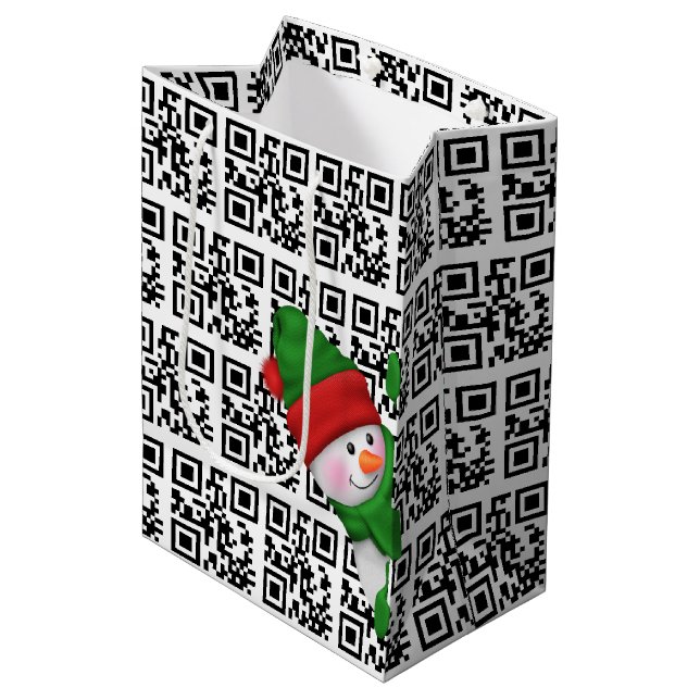 Sac Cadeau Moyen Joyeuses Vacances QR Codes et Snowman (Devant Angle)