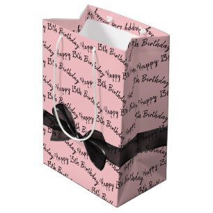 Sac Cadeau Moyen Joyeux 13ème anniversaire Black Bow On Pink