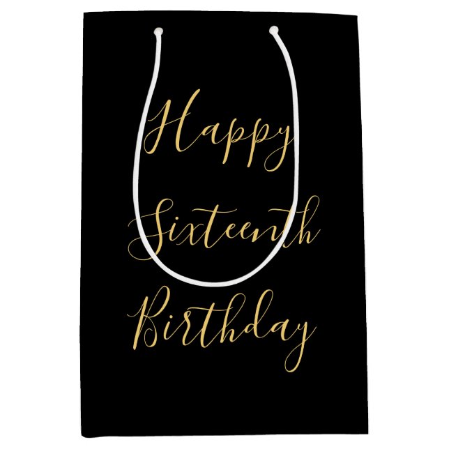 Sac Cadeau Moyen Joyeux 16e anniversaire Golden Yellow Custom Age N (Devant)