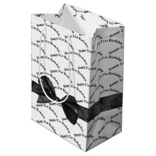 Sac Cadeau Moyen Joyeux 21e anniversaire noir Bow sur blanc