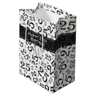 Sac Cadeau Moyen Joyeux 25e anniversaire noir/blanc Motif numérique