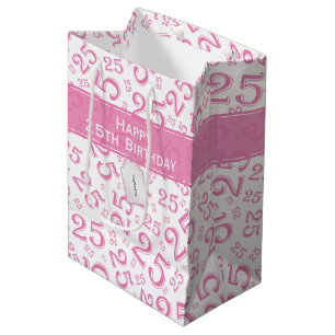 Sac Cadeau Moyen Joyeux 25e anniversaire Pink Random Numéro Motif
