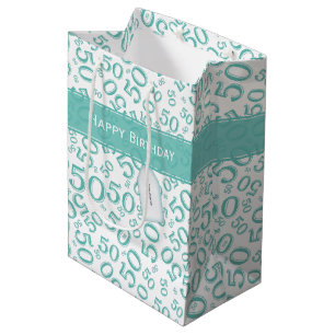 Sac Cadeau Moyen Joyeux 50e anniversaire Random Motif Turquoise/bla