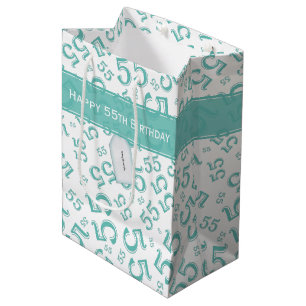 Sac Cadeau Moyen Joyeux 55e anniversaire Random Number Motif Turquo