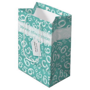 Sac Cadeau Moyen Joyeux 65e anniversaire Numéro Motif Turquoise et 