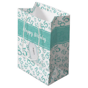 Sac Cadeau Moyen Joyeux 85e anniversaire Motif numéro Turquoise/bla