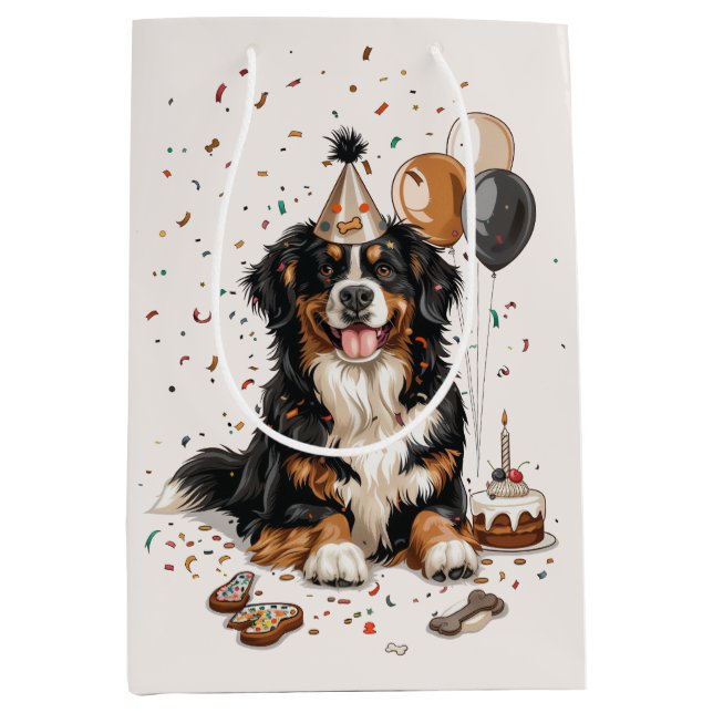 Sac Cadeau Moyen Joyeux anniversaire Bernese Mountain Dog (Devant)