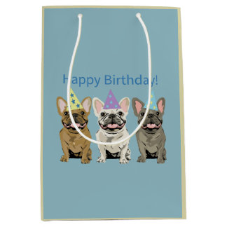 Sac Cadeau Moyen Joyeux Anniversaire! Bouledogues Français