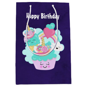 Sac Cadeau Moyen Joyeux Anniversaire Cupcake Mignon et Glace Happy