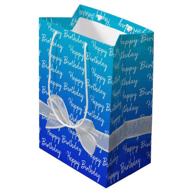 Sac Cadeau Moyen Joyeux Anniversaire Gradient Avec Bow Blanc (Dos Angle)