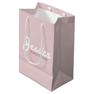 Sac Cadeau Moyen Joyeux anniversaire, Nom personnalisable Or Rose