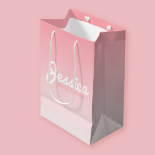 Sac Cadeau Moyen Joyeux anniversaire, Nom personnalisable Rose ro