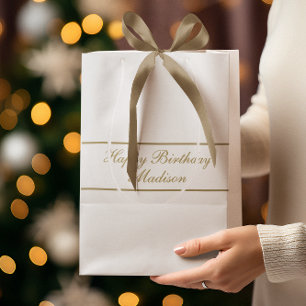 Sac Cadeau Moyen Joyeux Anniversaire Nom Script Or Blanc