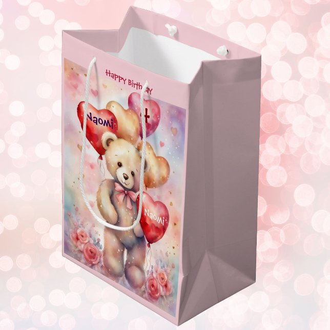 Sac Cadeau Moyen Joyeux Anniversaire Ours Ajouter Nom et âge (Créateur téléchargé)
