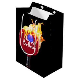 Sac Cadeau Moyen Joyeux Anniversaire Pickleball Paddle En Feu
