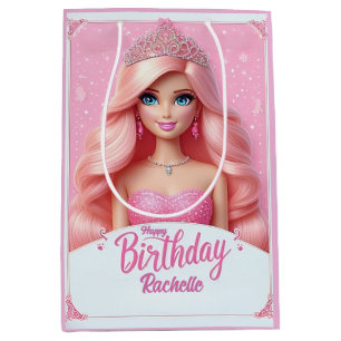 Sac Cadeau Moyen Joyeux Anniversaire Princesse Rose Personnalisé