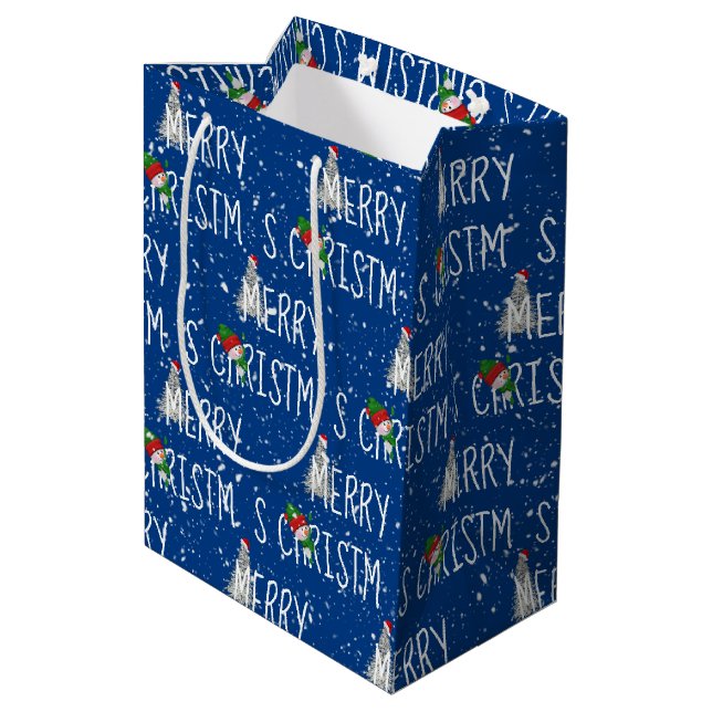 Sac Cadeau Moyen Joyeux bonhomme de neige de Noël dans les flocons  (Dos Angle)