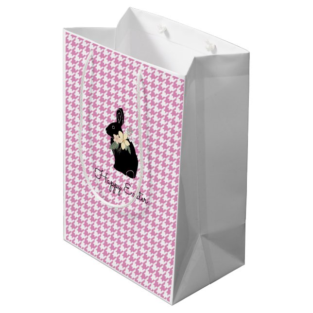 Sac Cadeau Moyen Joyeux Bunny de Pâques Fleurs de silhouette Hounds (Dos Angle)