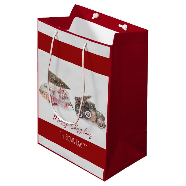 Sac Cadeau Moyen Joyeux Christma jouet d'art camion et camper sur m (Devant Angle)