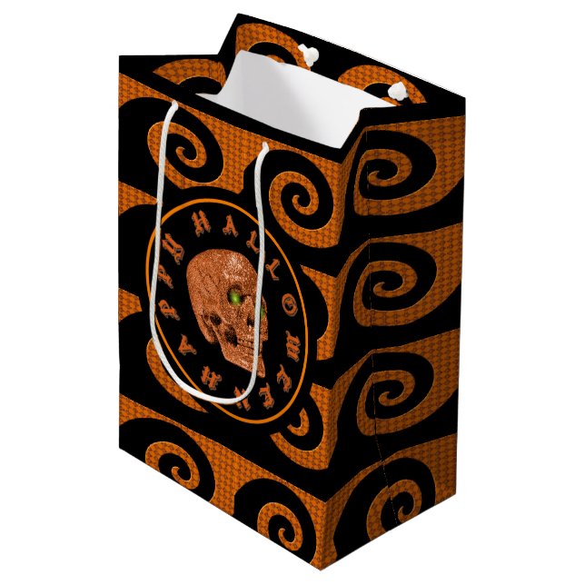 Sac Cadeau Moyen Joyeux crâne de Parties scintillant d'Halloween (Devant Angle)