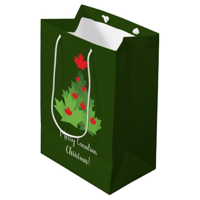 Sac Cadeau Moyen Joyeux drapeau canadien feuille d'érable Noël (Devant Angle)
