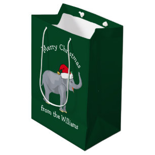 Sac Cadeau Moyen Joyeux éléphant de Noël mignon vert Personnalisé