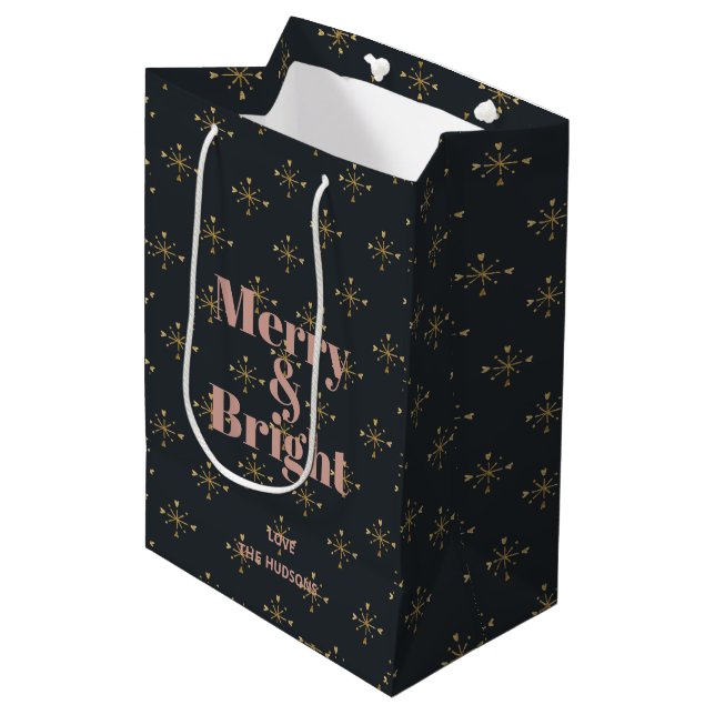 Sac Cadeau Moyen Joyeux et brillant noir de charbon moderne (Devant Angle)