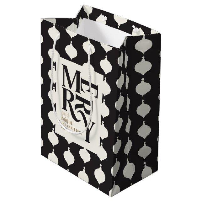 Sac Cadeau Moyen Joyeux et lumineux noir et or vintage Noël (Dos Angle)