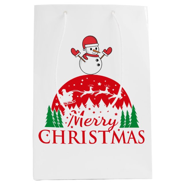 Sac Cadeau Moyen Joyeux et Noël brillant personnalisés (Devant)
