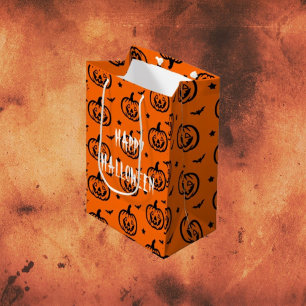 Sac Cadeau Moyen Joyeux Halloween Citrouilles orange/noir