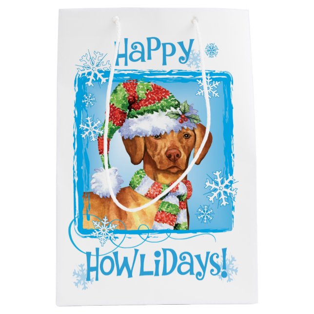 Sac Cadeau Moyen Joyeux Howlidays Vizsla (Devant)