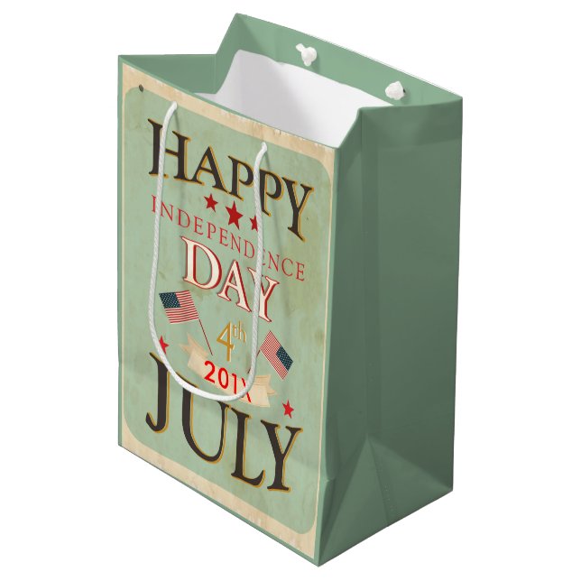 Sac Cadeau Moyen Joyeux Jour de l'Indépendance 4 juillet (Devant Angle)