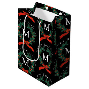 Sac Cadeau Moyen Joyeux Joyeux Jours Personnalisés Monogramme Noir 