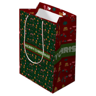 Sac Cadeau Moyen Joyeux Motif de Noël Élégant