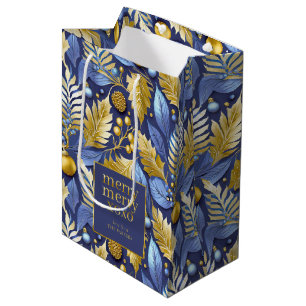 Sac Cadeau Moyen Joyeux Motif de Noël en or bleu #22 ID1009