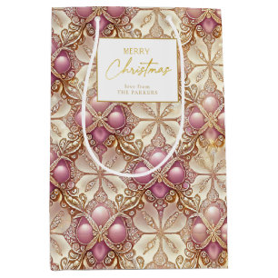 Sac Cadeau Moyen Joyeux Motif de Noël rose or #4 ID1009