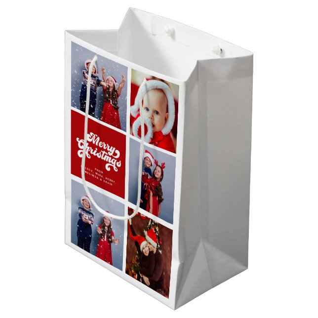 Sac Cadeau Moyen Joyeux Noël amusant Simple Retro Typographie Photo (Devant Angle)