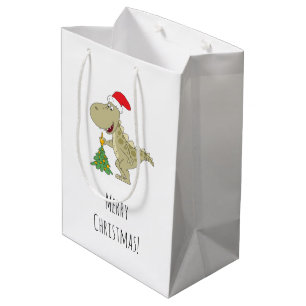Sac Cadeau Moyen Joyeux Noël Arbre mignonne Dinosaure Santa Hat