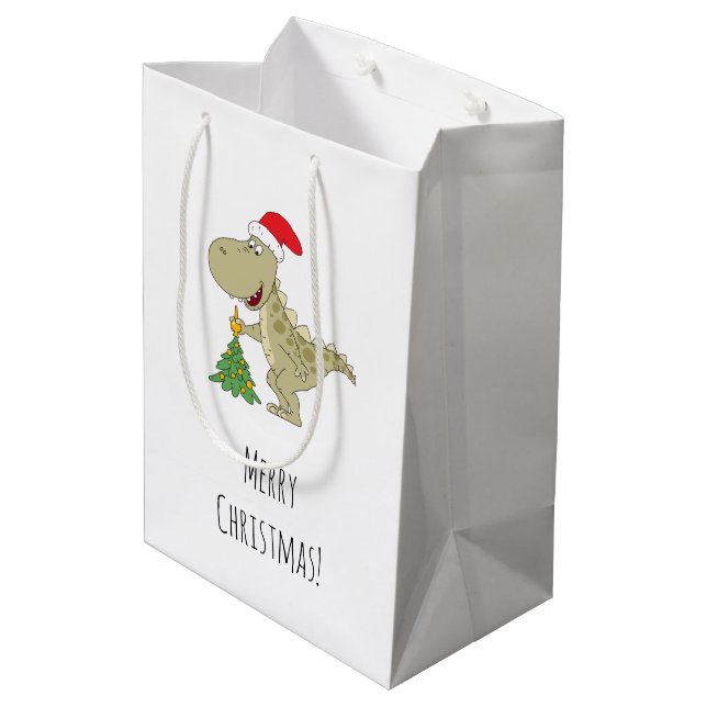 Sac Cadeau Moyen Joyeux Noël Arbre mignonne Dinosaure Santa Hat (Dos Angle)